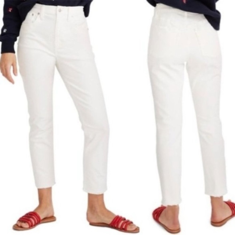 Madewell The High-Rise Slim Boyjean In Tile White Raw Hem Women’s Size 24